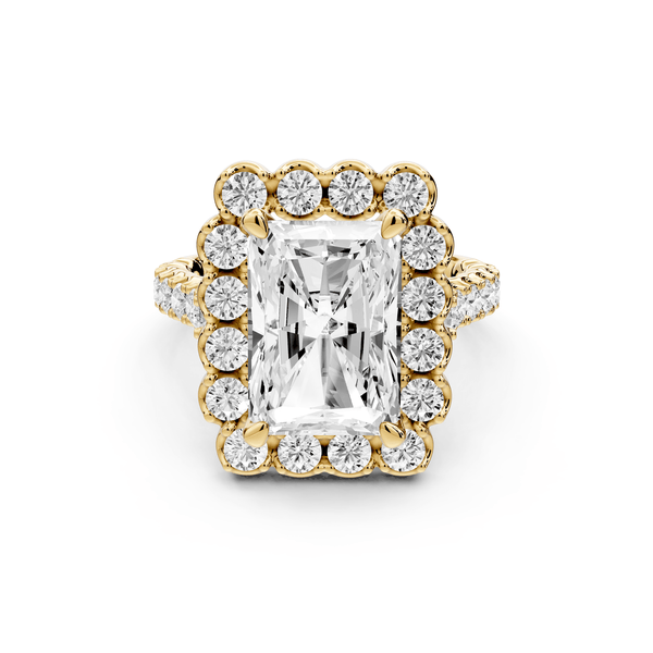 Anastasia - 4ct 14k yellow gold radiant Diamond with Floral Halo and Pavé engagement Ring - Mr. Alex Jewelry