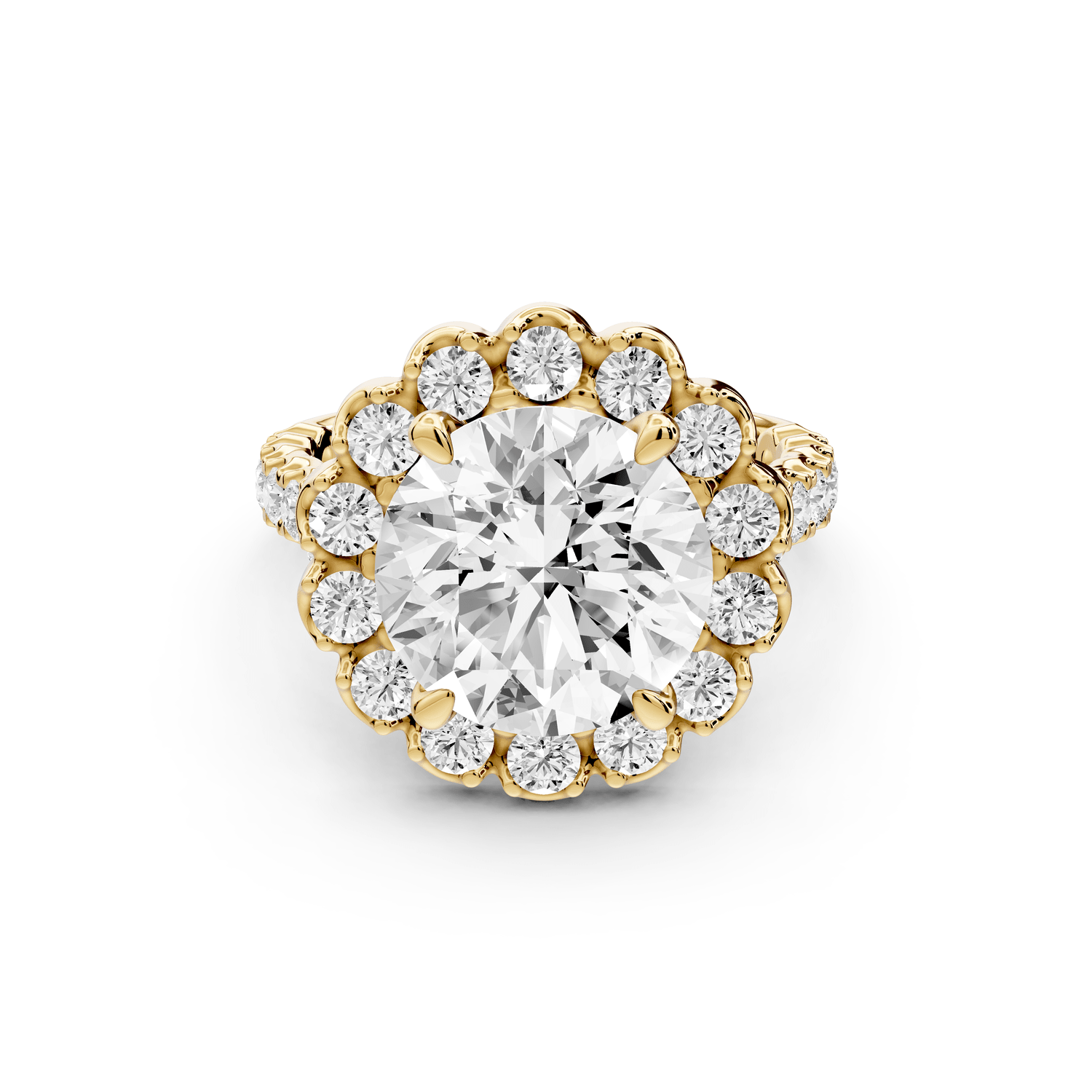 Anastasia - 4ct 14k yellow gold round Diamond with Floral Halo and Pavé engagement Ring - Mr. Alex Jewelry