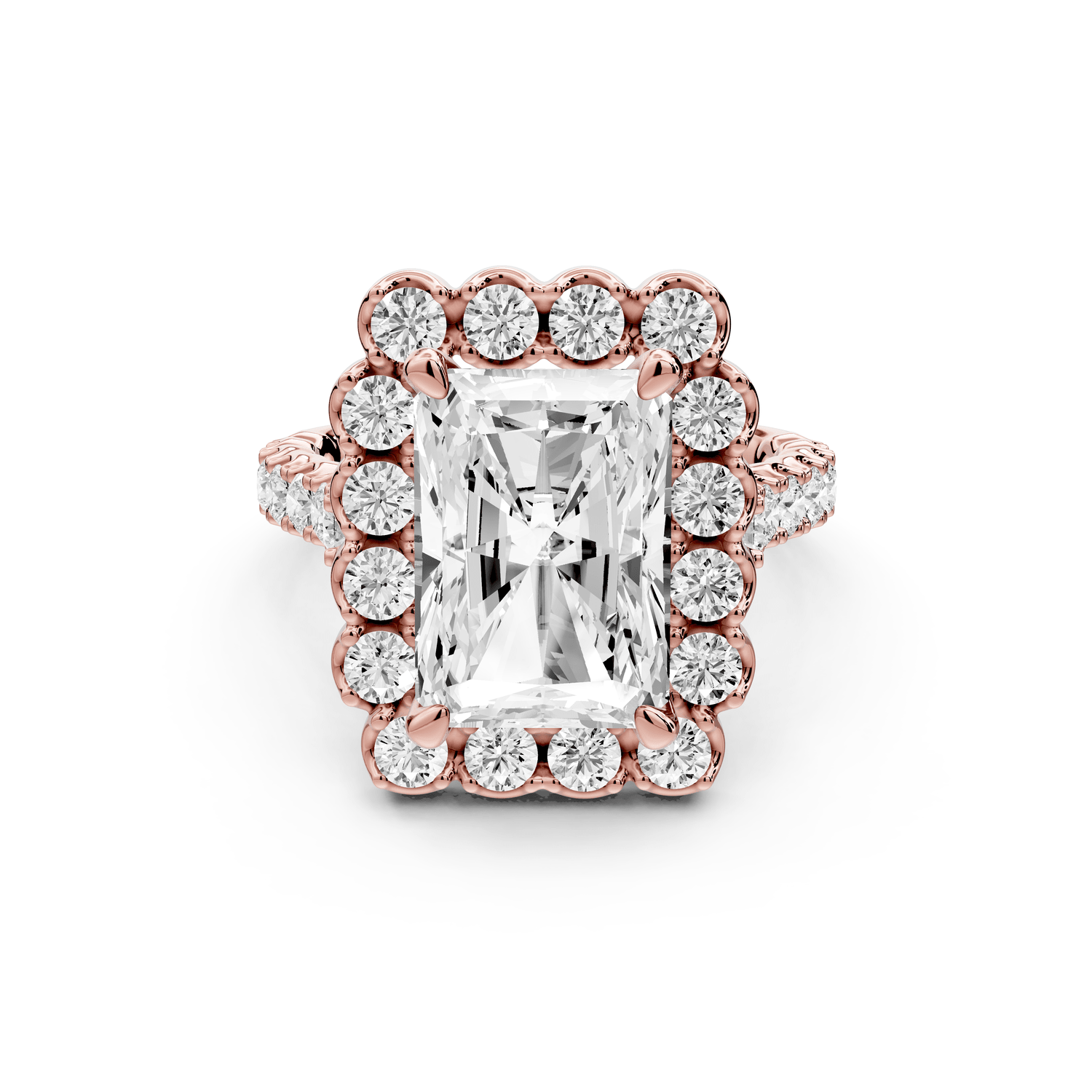Anastasia - 4ct 18k rose gold radiant Diamond with Floral Halo and Pavé engagement Ring - Mr. Alex Jewelry