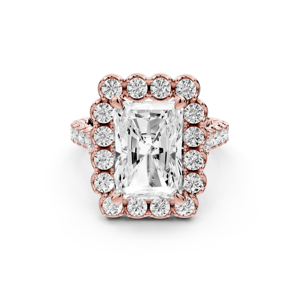 Anastasia - 4ct 18k rose gold radiant Diamond with Floral Halo and Pavé engagement Ring - Mr. Alex Jewelry