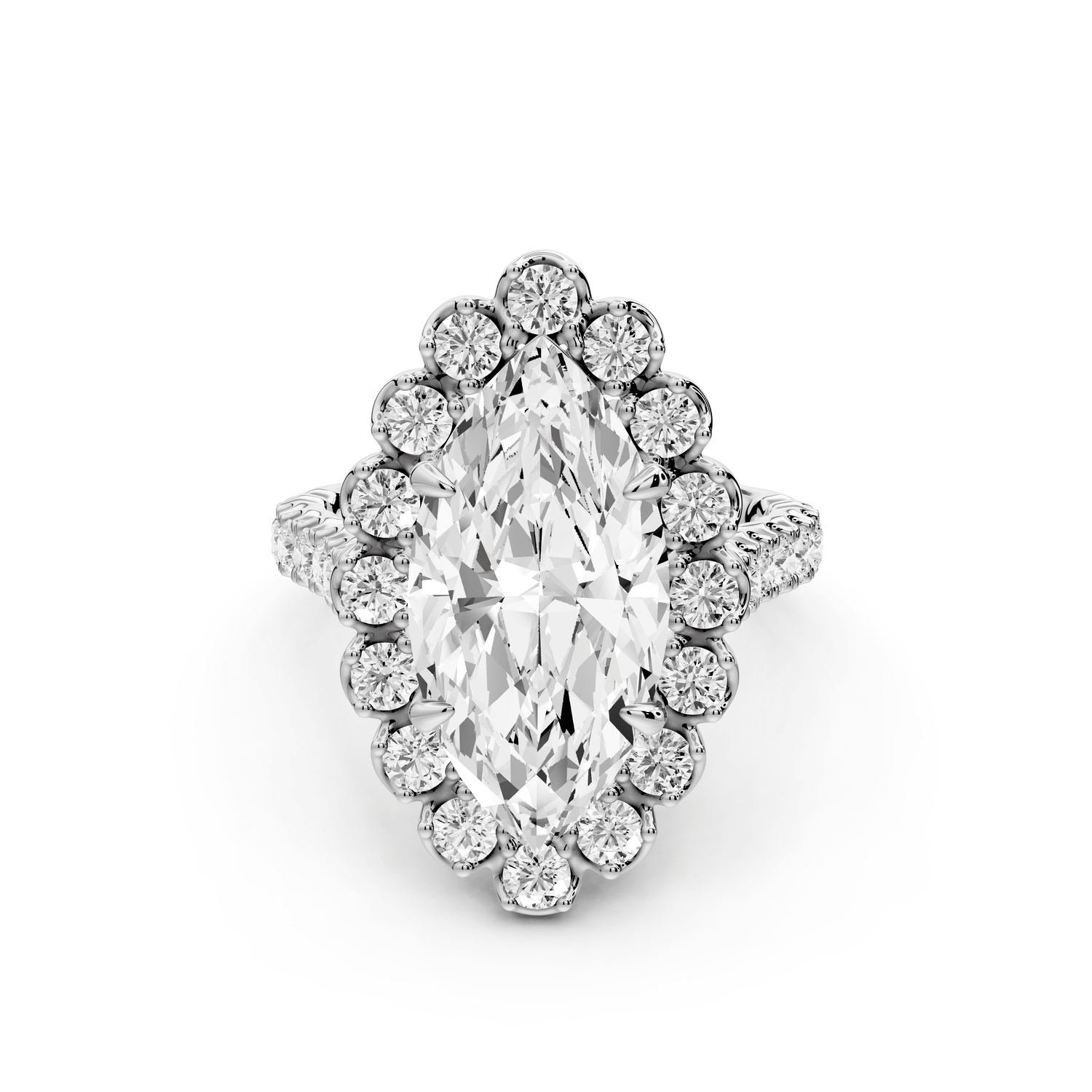 Anastasia - 4ct platinum marquise Diamond with Floral Halo and Pavé engagement Ring - Mr. Alex Jewelry