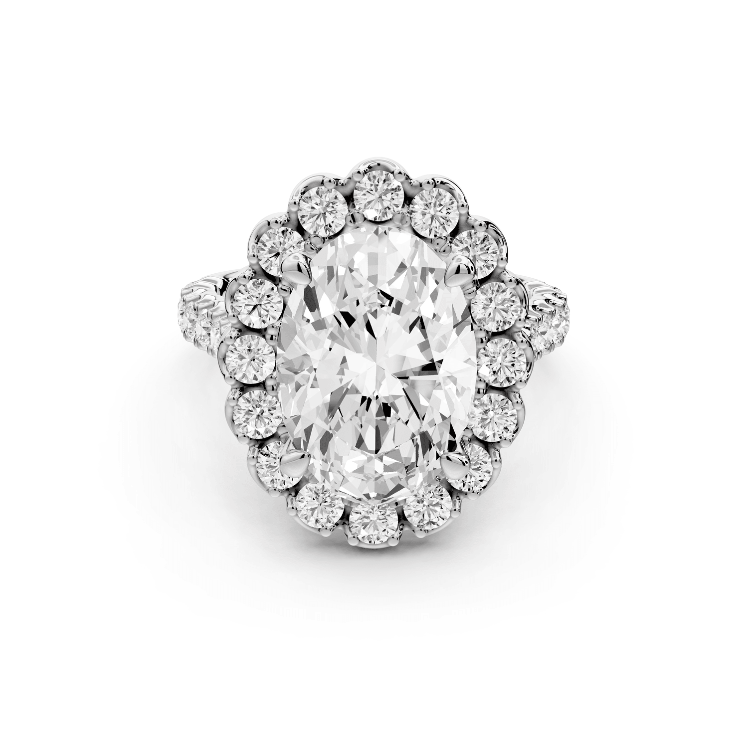 Anastasia - 4ct platinum oval Diamond with Floral Halo and Pavé engagement Ring - Mr. Alex Jewelry