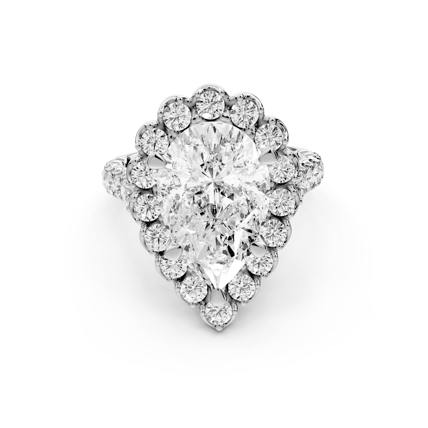 Anastasia - 4ct platinum pear Diamond with Floral Halo and Pavé engagement Ring - Mr. Alex Jewelry