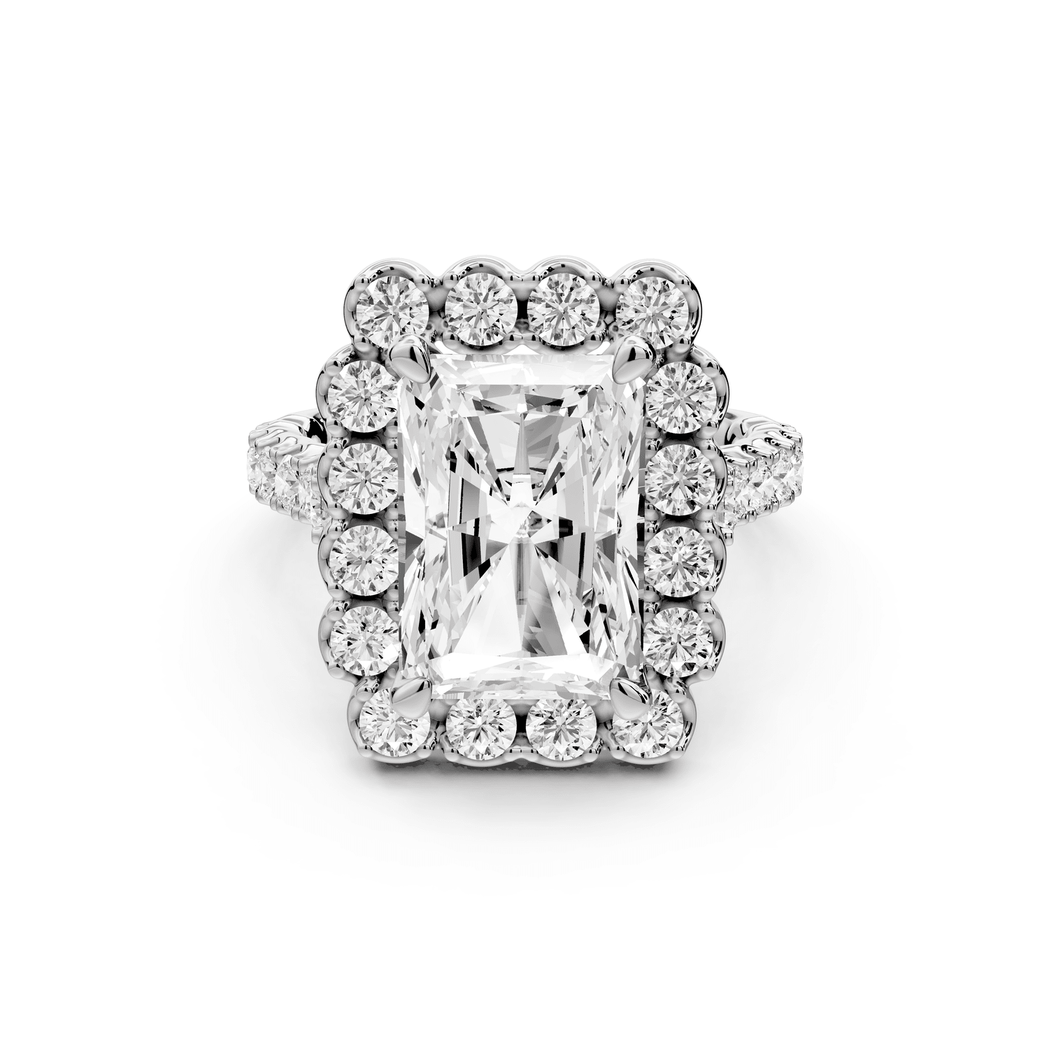 Anastasia - 4ct platinum radiant Diamond with Floral Halo and Pavé engagement Ring - Mr. Alex Jewelry