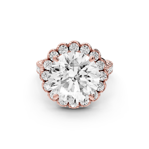 Anastasia - 5ct 14k rose gold round Diamond with Floral Halo and Pavé engagement Ring - Mr. Alex Jewelry