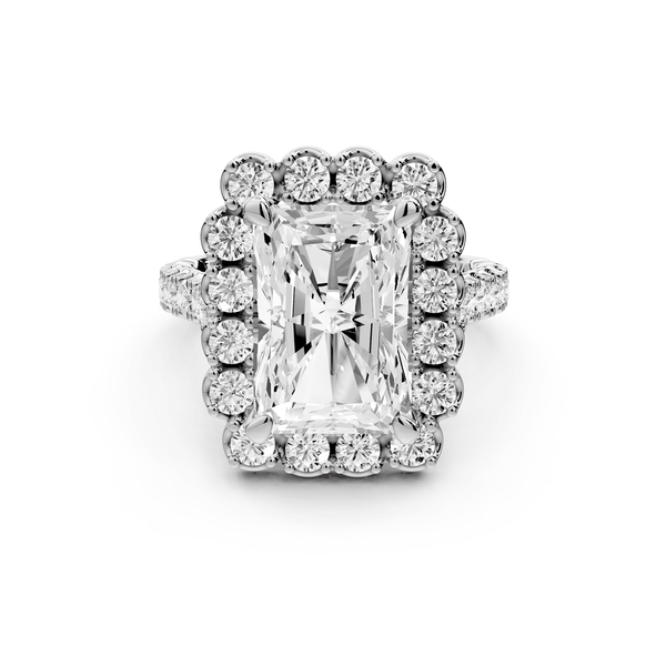 Anastasia - 5ct 14k white gold radiant Diamond with Floral Halo and Pavé engagement Ring - Mr. Alex Jewelry