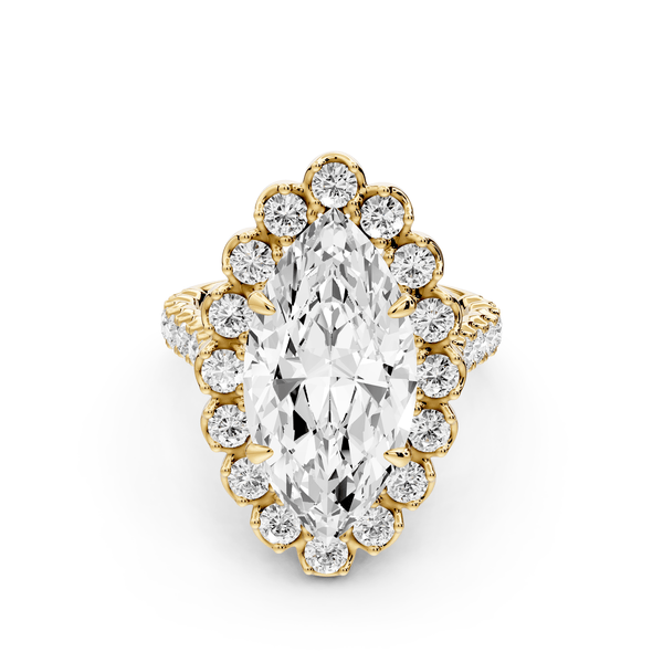 Anastasia - 5ct 14k yellow gold marquise Diamond with Floral Halo and Pavé engagement Ring - Mr. Alex Jewelry