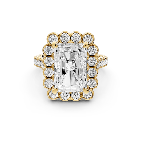 Anastasia - 5ct 14k yellow gold radiant Diamond with Floral Halo and Pavé engagement Ring - Mr. Alex Jewelry