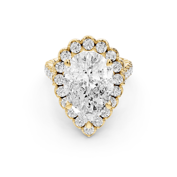 Anastasia - 5ct 18k yellow gold pear Diamond with Floral Halo and Pavé engagement Ring - Mr. Alex Jewelry