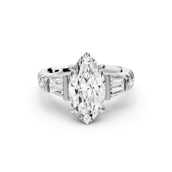 Aria - 2ct 14k white gold marquise Diamond with tapered baguettes and round accent stones engagement ring - Mr. Alex Jewelry