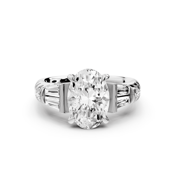 Aria - 2ct 14k white gold oval Diamond with tapered baguettes and round accent stones Engagement ring - Mr. Alex Jewelry