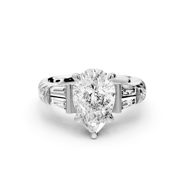 Aria - 2ct 14k white gold pear Diamond with tapered baguettes and round accent stones Engagement ring - Mr. Alex Jewelry