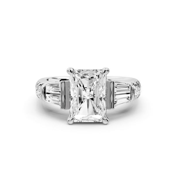 Aria - 2ct 14k white gold radiant Diamond with tapered baguettes and round accent stones engagement ring - Mr. Alex Jewelry