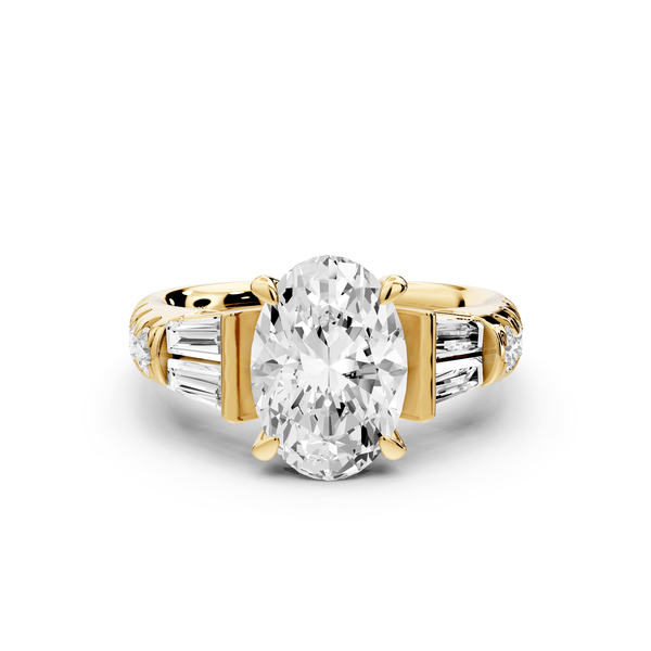 Aria - 2ct 14k yellow gold oval Diamond with tapered baguettes and round accent stones Engagement ring - Mr. Alex Jewelry