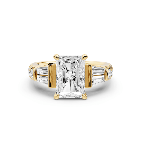 Aria - 2ct 14k yellow gold radiant Diamond with tapered baguettes and round accent stones engagement ring - Mr. Alex Jewelry