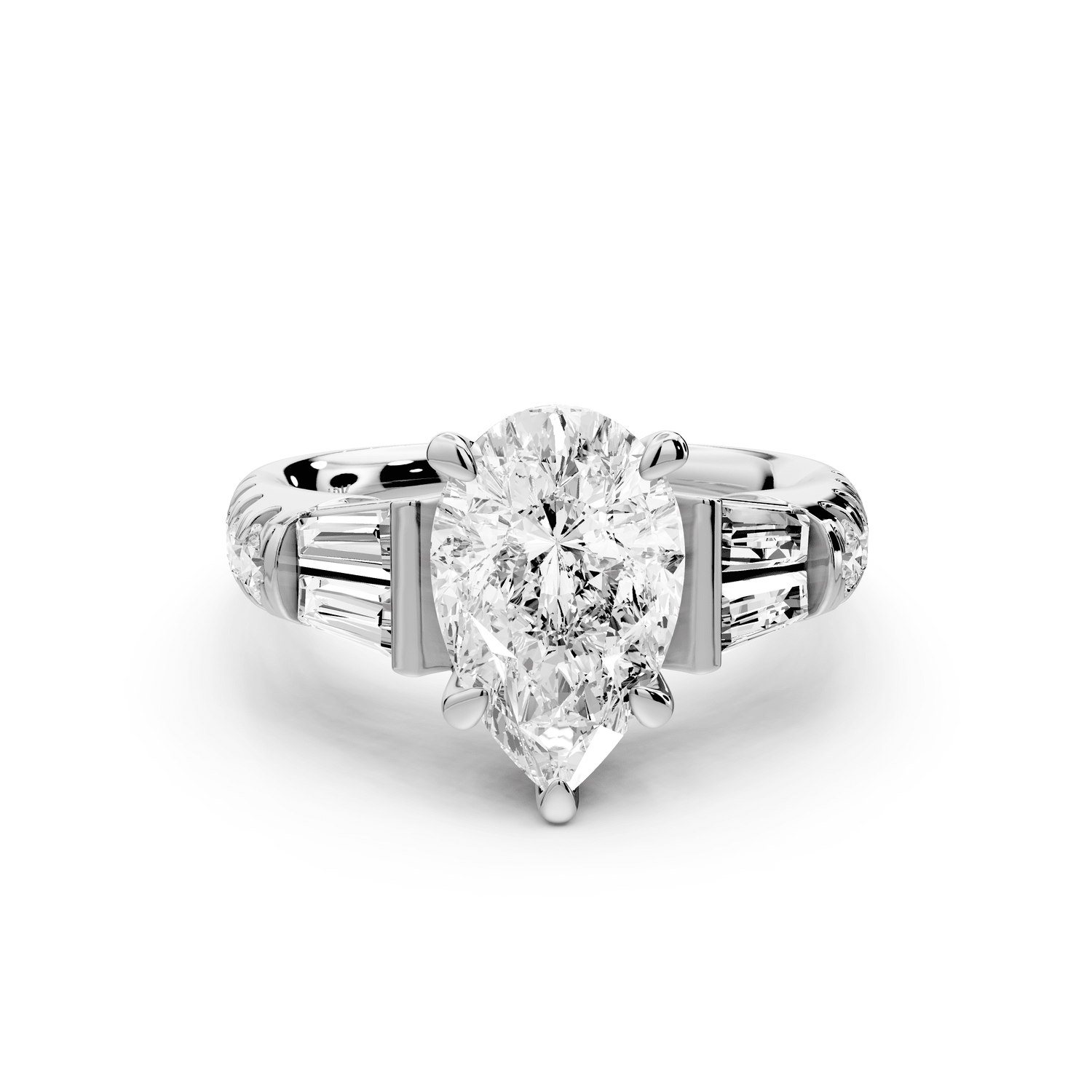 Aria - 2ct 18k white gold pear Diamond with tapered baguettes and round accent stones Engagement ring - Mr. Alex Jewelry