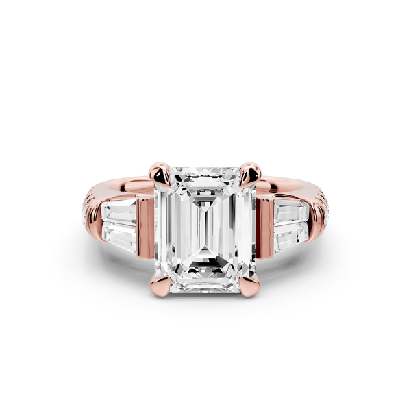 Aria - 3ct 14k rose gold emerald Diamond with tapered baguettes and round accent stones Engagement ring - Mr. Alex Jewelry