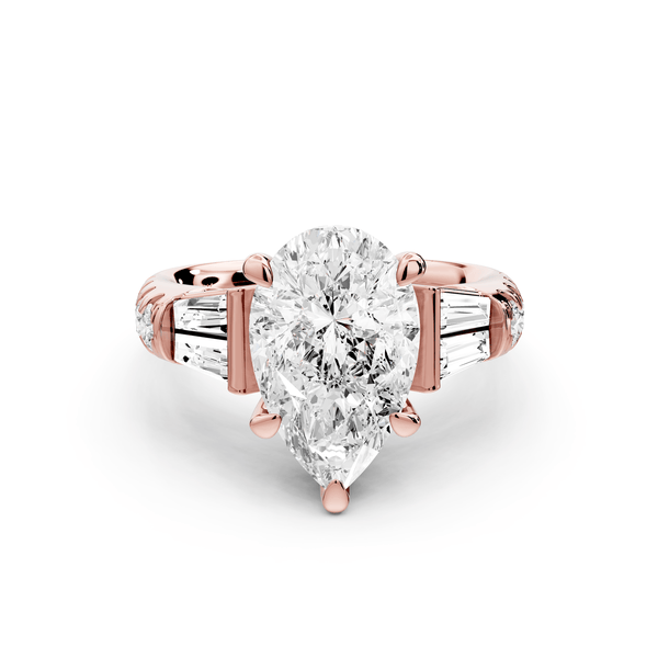 Aria - 3ct 14k rose gold pear Diamond with tapered baguettes and round accent stones Engagement ring - Mr. Alex Jewelry