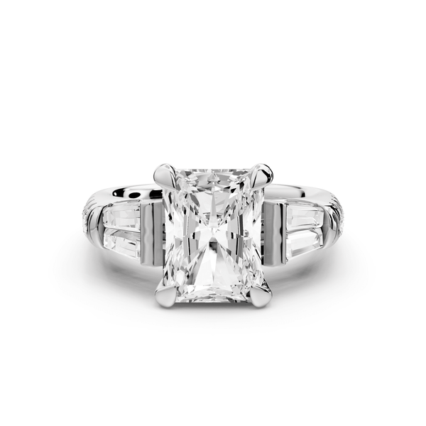 Aria - 3ct 14k white gold radiant Diamond with tapered baguettes and round accent stones engagement ring - Mr. Alex Jewelry
