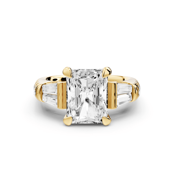 Aria - 3ct 14k yellow gold radiant Diamond with tapered baguettes and round accent stones engagement ring - Mr. Alex Jewelry