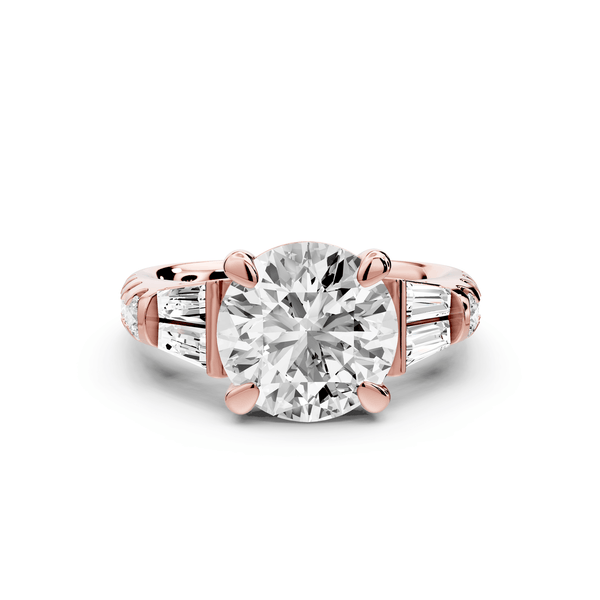 Aria - 3ct 18k rose gold round Diamond with tapered baguettes and round accent stones engagment ring - Mr. Alex Jewelry