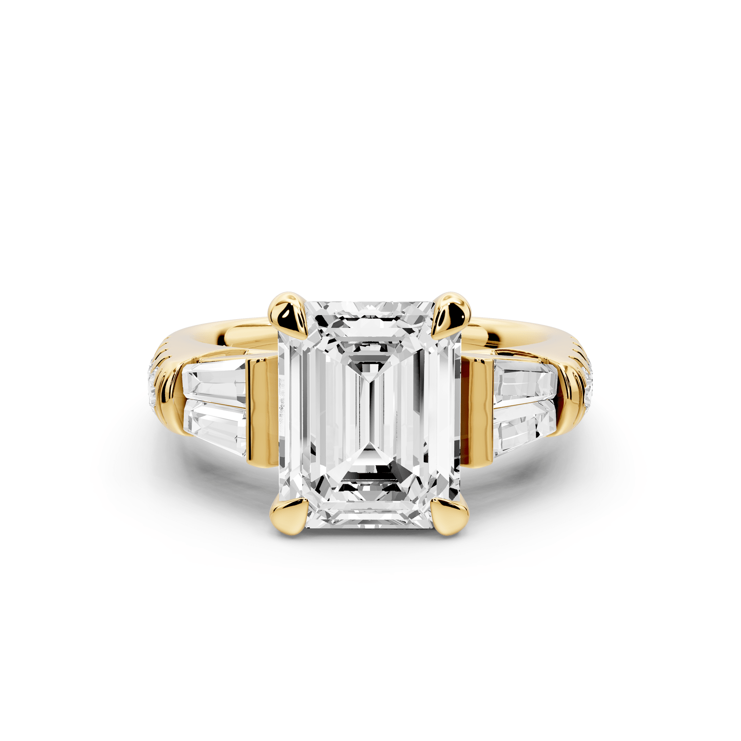 Aria - 3ct 18k yellow gold emerald Diamond with tapered baguettes and round accent stones Engagement ring - Mr. Alex Jewelry