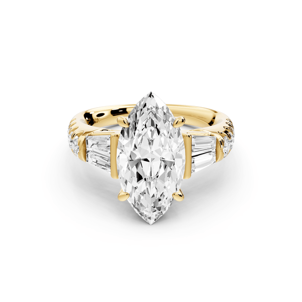 Aria - 3ct 18k yellow gold marquise Diamond with tapered baguettes and round accent stones engagement ring - Mr. Alex Jewelry