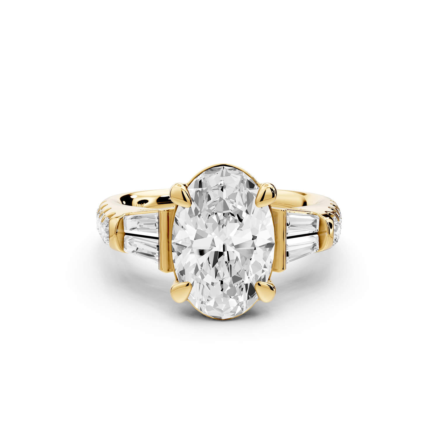 Aria - 3ct 18k yellow gold oval Diamond with tapered baguettes and round accent stones Engagement ring - Mr. Alex Jewelry