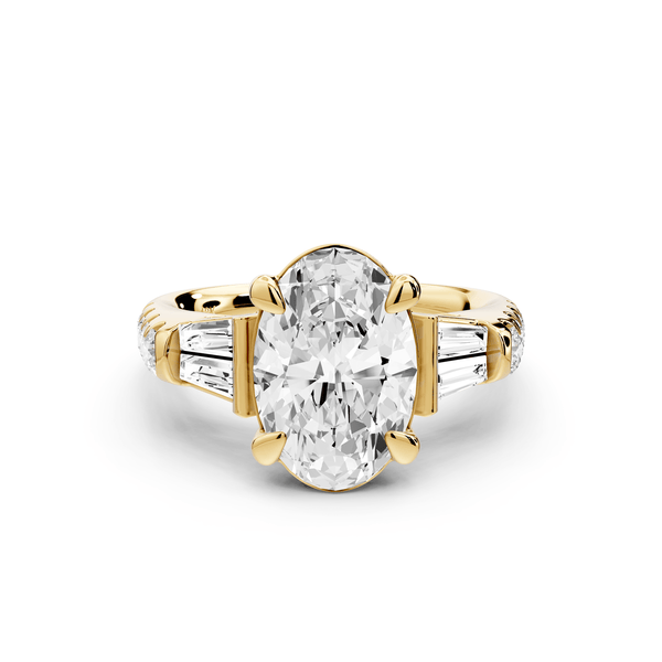 Aria - 4ct 14k yellow gold oval Diamond with tapered baguettes and round accent stones Engagement ring - Mr. Alex Jewelry