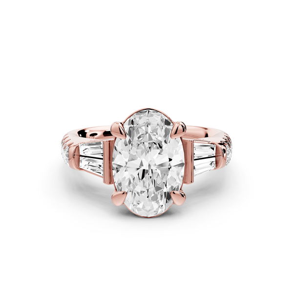 Aria - 4ct 18k rose gold oval Diamond with tapered baguettes and round accent stones Engagement ring - Mr. Alex Jewelry