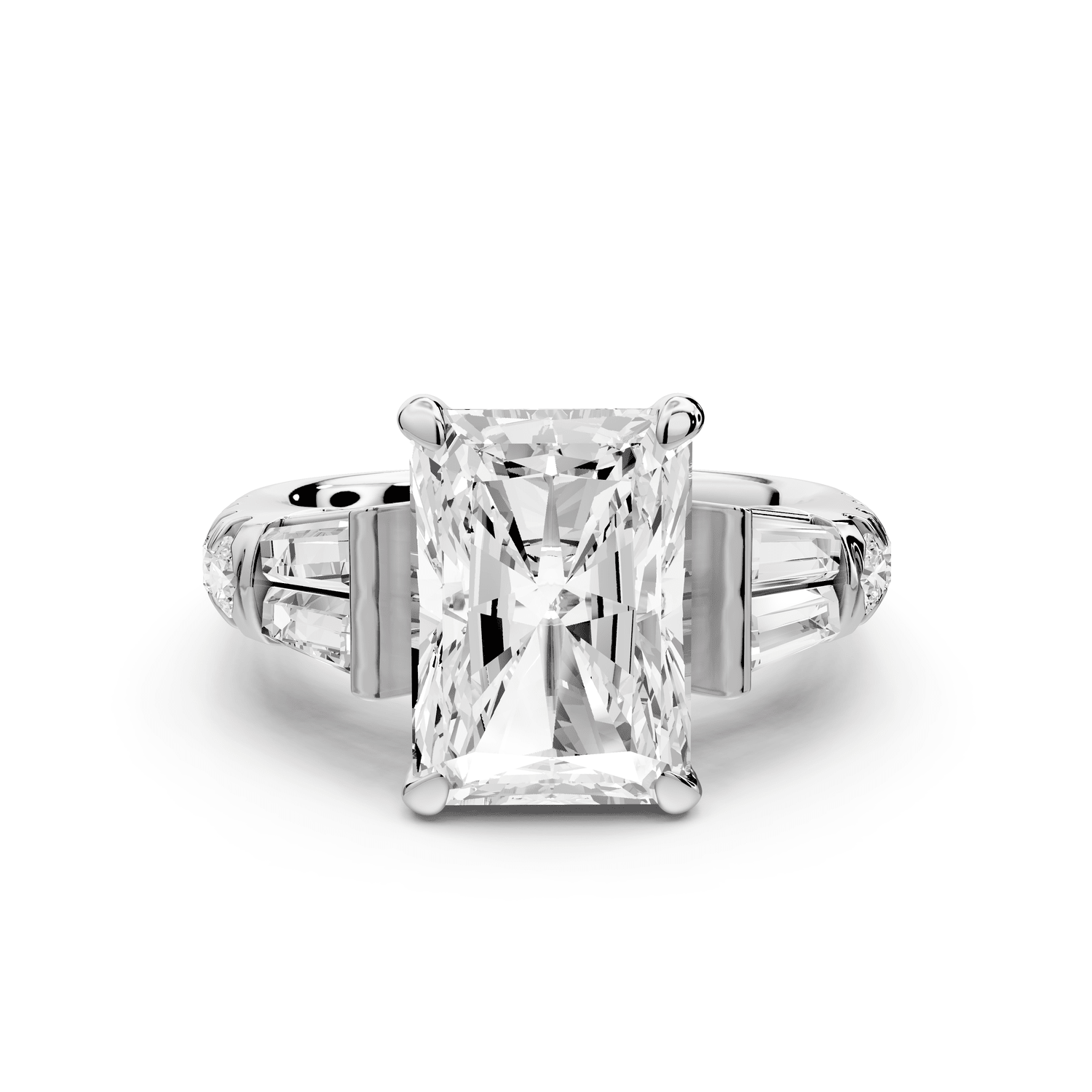 Aria - 4ct 18k white gold radiant Diamond with tapered baguettes and round accent stones engagement ring - Mr. Alex Jewelry