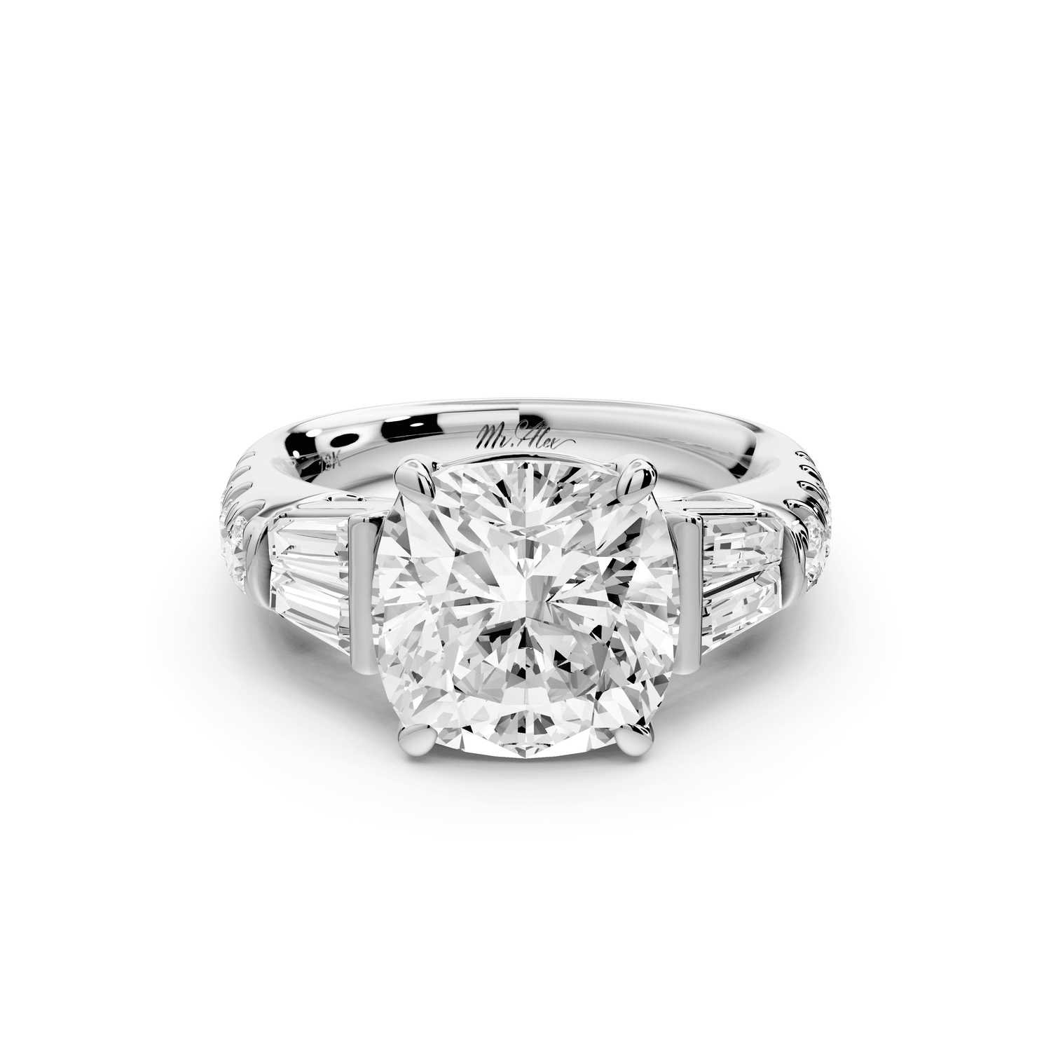 Aria - 4ct platinum cushion Diamond with tapered baguettes and