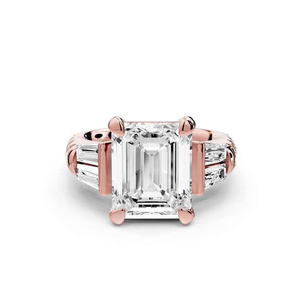 Aria - 5ct 14k rose gold emerald Diamond with tapered baguettes and round accent stones Engagement ring - Mr. Alex Jewelry