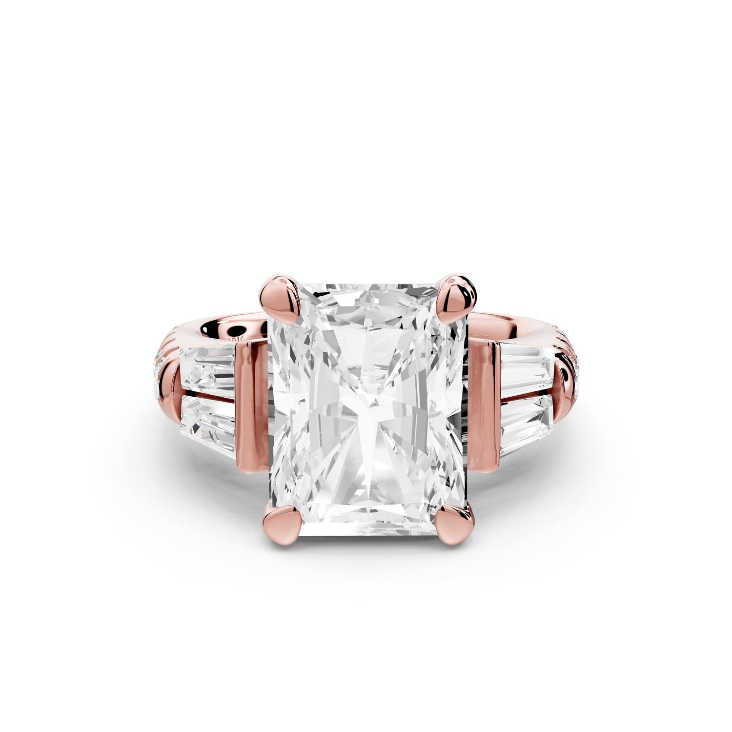 Aria - 5ct 14k rose gold radiant Diamond with tapered baguettes and round accent stones engagement ring - Mr. Alex Jewelry