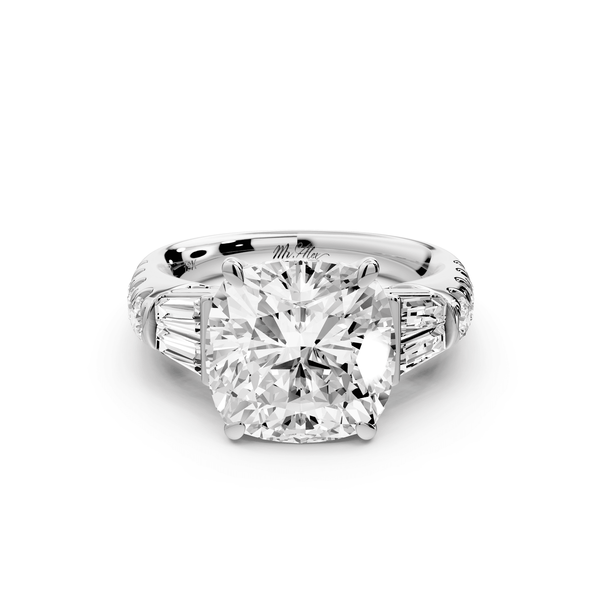Aria - 5ct 14k white gold cushion Diamond with tapered baguettes and round accent stones engagement ring - Mr. Alex Jewelry