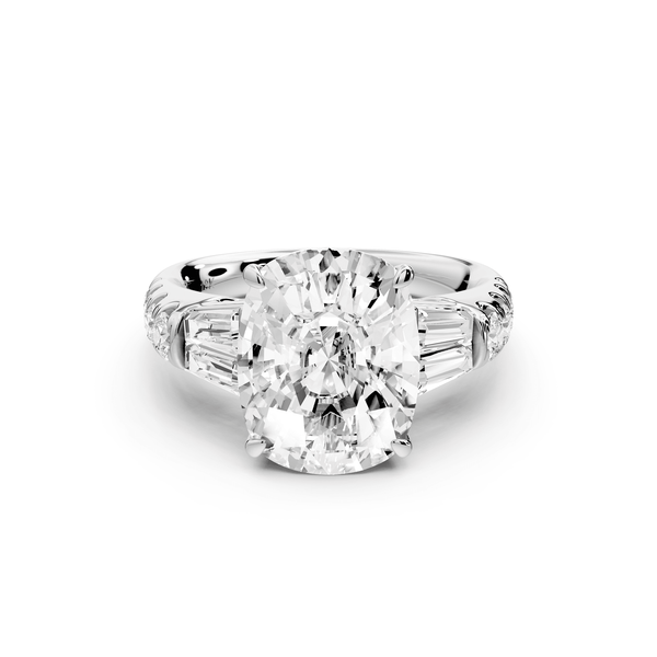 Aria - 5ct 14k white gold Elongated Cushion Diamond with tapered baguettes and round accent stones engagement ring - Mr. Alex Jewelry