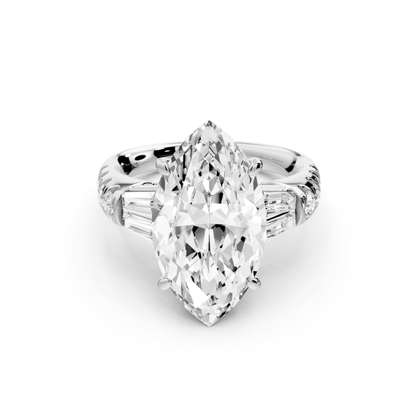 Aria - 5ct 14k white gold marquise Diamond with tapered baguettes and round accent stones engagement ring - Mr. Alex Jewelry