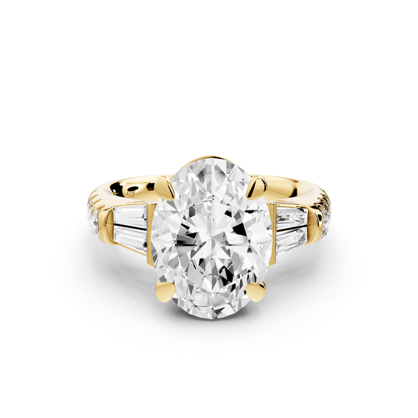 Aria - 5ct 14k yellow gold oval Diamond with tapered baguettes and round accent stones Engagement ring - Mr. Alex Jewelry