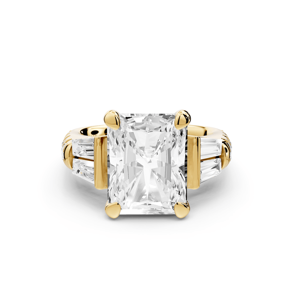 Aria - 5ct 14k yellow gold radiant Diamond with tapered baguettes and round accent stones engagement ring - Mr. Alex Jewelry