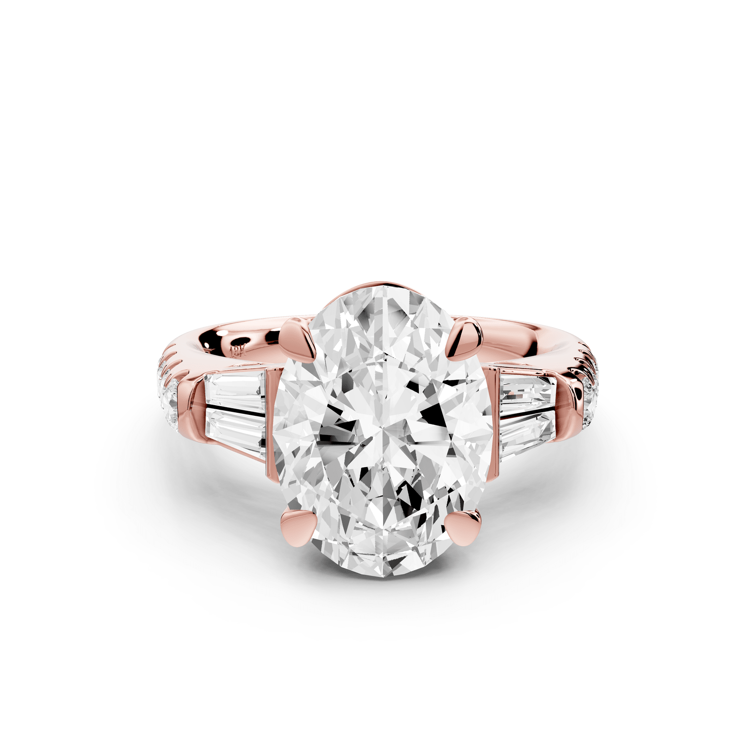 Aria - 5ct 18k rose gold oval Diamond with tapered baguettes and round accent stones Engagement ring - Mr. Alex Jewelry