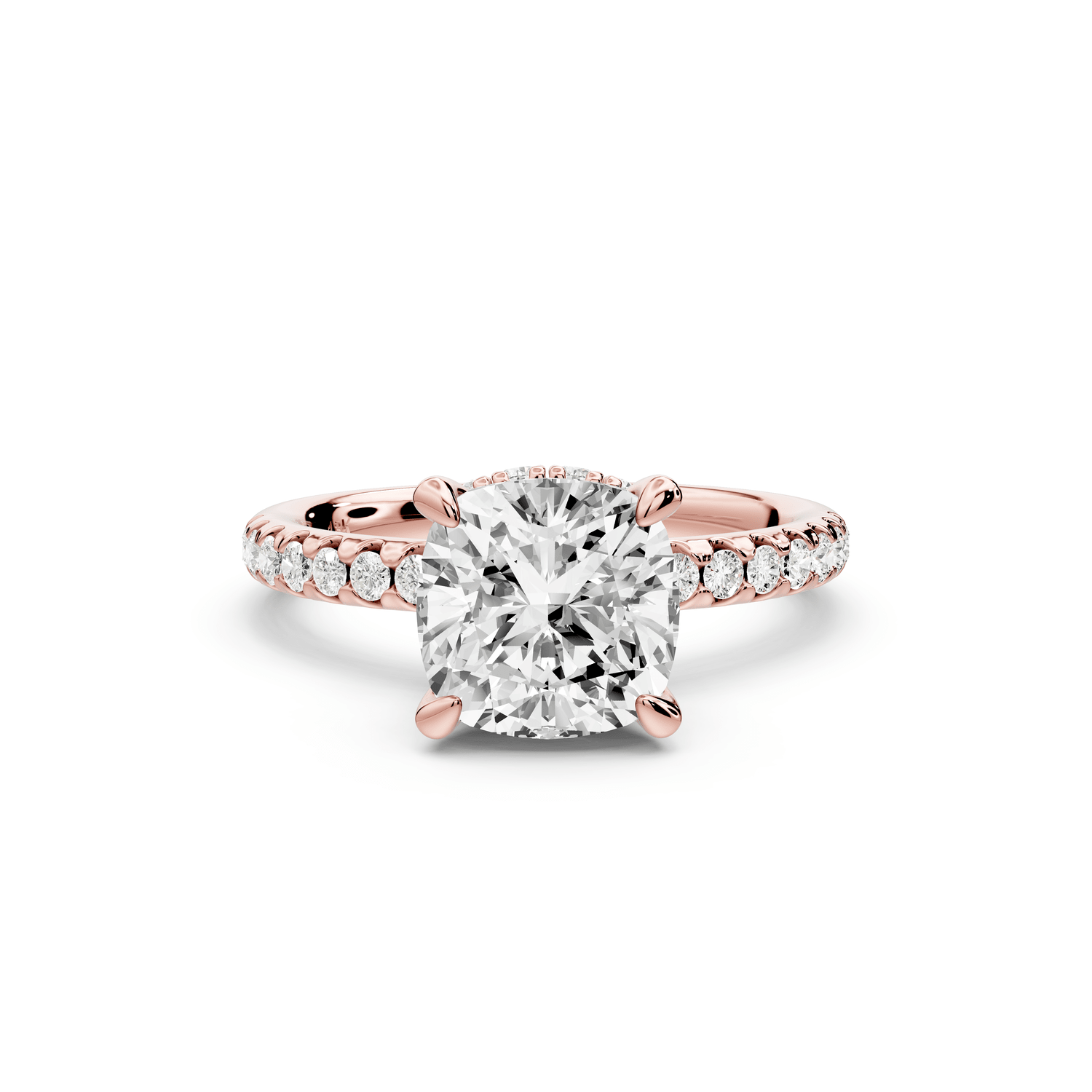 Arina - 2ct 14k rose gold cushion Diamond with a wrap around halo and pavé engagement ring - Mr. Alex Jewelry
