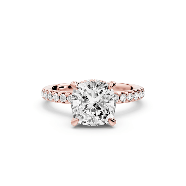 Arina - 2ct 14k rose gold cushion Diamond with a wrap around halo and pavé engagement ring - Mr. Alex Jewelry