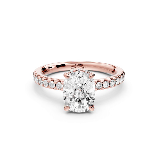 Arina - 2ct 14k rose gold ecushion Diamond with a wrap around halo and pavé engagement ring - Mr. Alex Jewelry