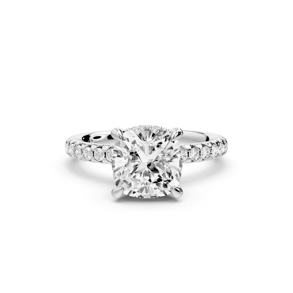 Arina - 2ct 14k white gold cushion Diamond with a wrap around halo and pavé engagement ring - Mr. Alex Jewelry