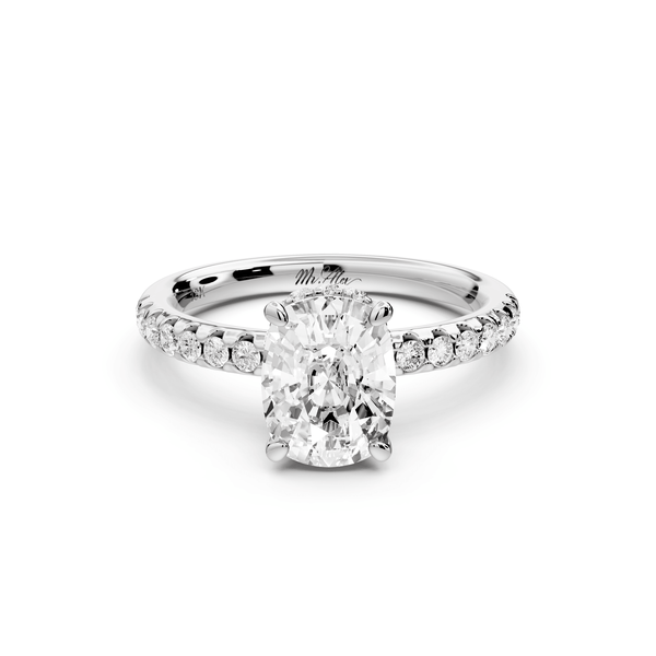 Arina - 2ct 14k white gold ecushion Diamond with a wrap around halo and pavé engagement ring - Mr. Alex Jewelry