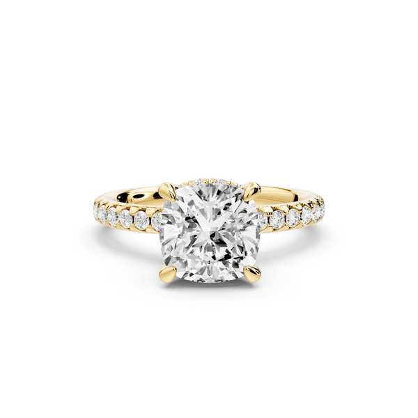 Arina - 2ct 14k yellow gold cushion Diamond with a wrap around halo and pavé engagement ring - Mr. Alex Jewelry