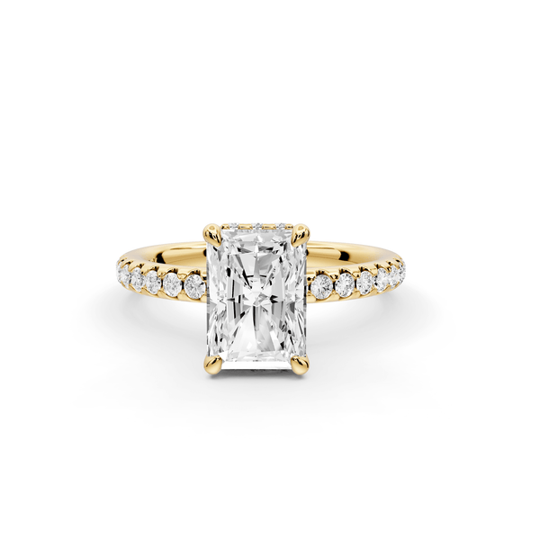 Arina - 2ct 14k yellow gold radiant Diamond with a wrap around halo and pavé engagement ring - Mr. Alex Jewelry