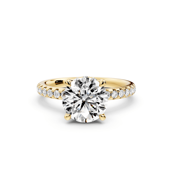 Arina - 2ct 14k yellow gold round Diamond with a wrap around halo and pavé engagment ring - Mr. Alex Jewelry