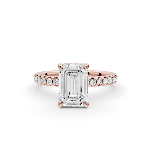Arina - 2ct 18k rose gold emerald Diamond with a wrap around halo and pavé Engagement ring - Mr. Alex Jewelry