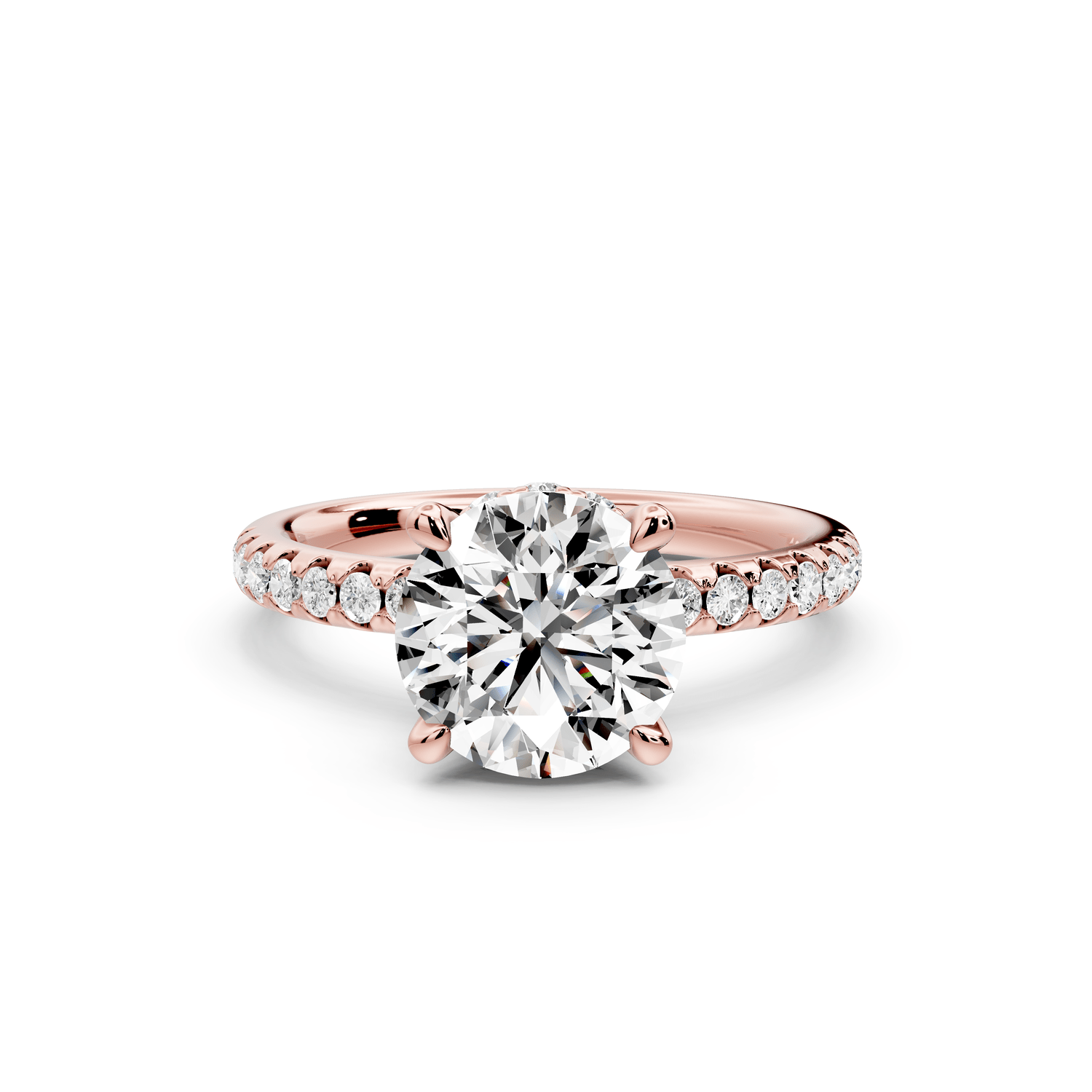 Arina - 2ct 18k rose gold round Diamond with a wrap around halo and pavé engagment ring - Mr. Alex Jewelry